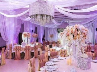 Прикраса залу на весілля (86 фото): оформлення весільного банкетного приміщення в стилі «рустик» та інших