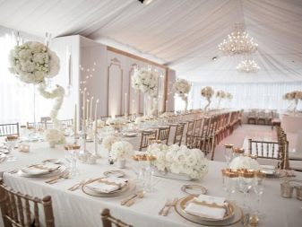 Прикраса залу на весілля (86 фото): оформлення весільного банкетного приміщення в стилі «рустик» та інших