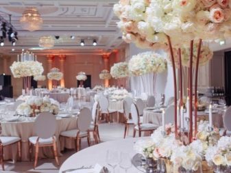 Прикраса залу на весілля (86 фото): оформлення весільного банкетного приміщення в стилі «рустик» та інших