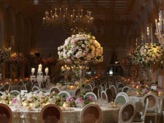 Прикраса залу на весілля (86 фото): оформлення весільного банкетного приміщення в стилі «рустик» та інших