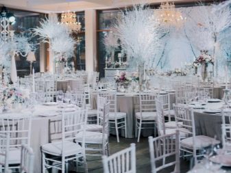 Прикраса залу на весілля (86 фото): оформлення весільного банкетного приміщення в стилі «рустик» та інших