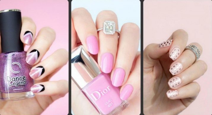 Рожевий манікюр (123 фото): красивий яскраво-рожевий манікюр з сірим кольором і сріблом, місячний декор та ідеї блискучих малюнків з смужками