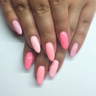 Рожевий манікюр (123 фото): річний дизайн нігтів лаком кольору пильна троянда і темно-перламутрового відтінку