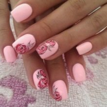 Рожевий манікюр (123 фото): річний дизайн нігтів лаком кольору пильна троянда і темно-перламутрового відтінку