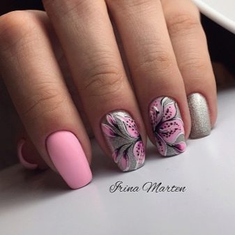 Рожевий матовий манікюр (55 фото): дизайн нігтів яскравим рожево-сірим лаком зі стразами і блискітками