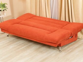 Розкладні дивани без підлокітників: моделі шириною 120, 130 і 140 см, маленькі 100 і 110 см, переваги і недоліки