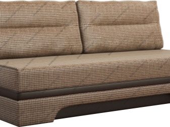 Розкладні дивани без підлокітників: моделі шириною 120, 130 і 140 см, маленькі 100 і 110 см, переваги і недоліки