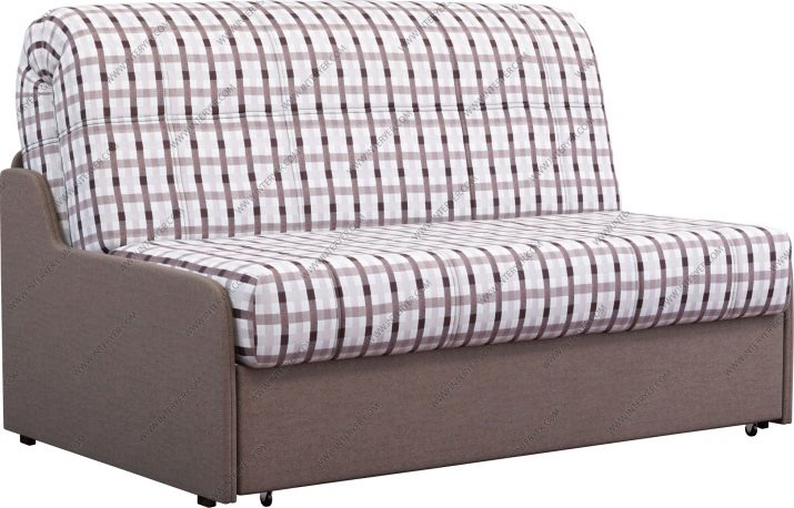 Розкладні дивани без підлокітників: моделі шириною 120, 130 і 140 см, маленькі 100 і 110 см, переваги і недоліки