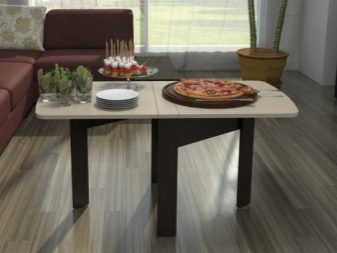 Розкладний обідній стіл-книжка для вітальні: як вибрати вузький стіл-трансформер для залу круглої і квадратної форми?