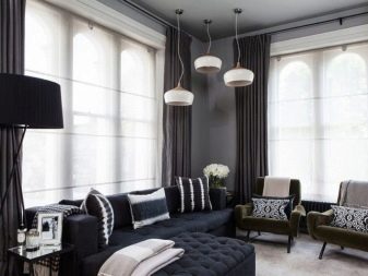 Сірі штори в інтер’єрі вітальні (60 фото): біло-сріблясті штори в залі, сіро-зелені, сіро-блакитні, сіро-бежеві комбінації в шторах