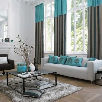 Сірі штори в інтер’єрі вітальні (60 фото): біло-сріблясті штори в залі, сіро-зелені, сіро-блакитні, сіро-бежеві комбінації в шторах