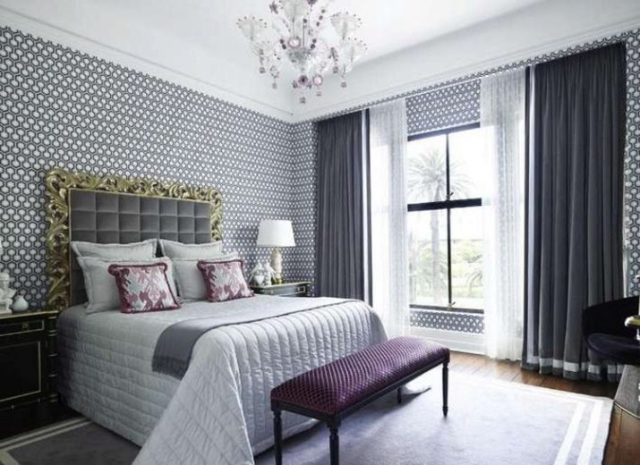 Сірі штори в спальні (63 фото): інтер’єр з синьо-сірими і світло-сірими фіранками, дизайн з темно-сірими і сіро-коричневими шторами, інші варіанти