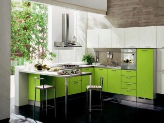 Салатові кухні (74 фото): особливості кухонного гарнітура салатового кольору в інтер’єрі кухні, варіанти дизайну шпалер в салатових тонах