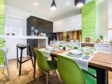 Салатові кухні (74 фото): особливості кухонного гарнітура салатового кольору в інтер’єрі кухні, варіанти дизайну шпалер в салатових тонах