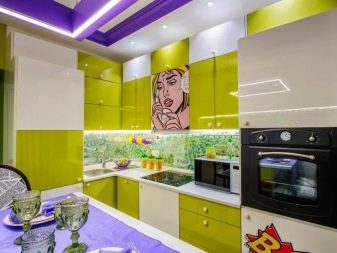 Салатові кухні (74 фото): особливості кухонного гарнітура салатового кольору в інтер’єрі кухні, варіанти дизайну шпалер в салатових тонах