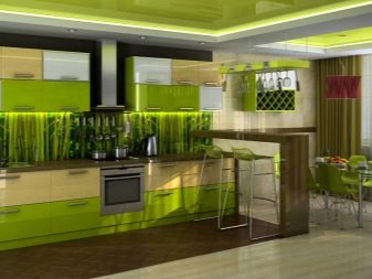 Салатові кухні (74 фото): особливості кухонного гарнітура салатового кольору в інтер’єрі кухні, варіанти дизайну шпалер в салатових тонах