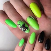 Салатовий манікюр (106 фото): дизайн нігтів яскраво-салатового і ніжно-салатового кольору з білим лаком