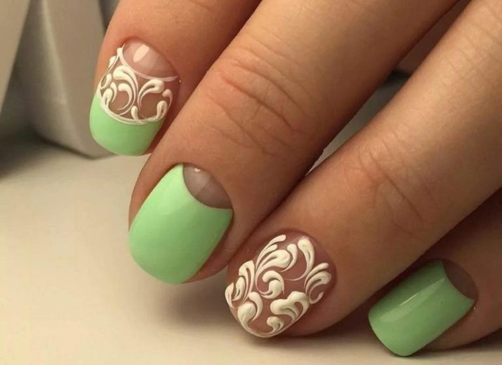 Салатовий манікюр (106 фото): дизайн нігтів яскраво-салатового і ніжно-салатового кольору з білим лаком