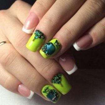 Салатовий манікюр (106 фото): дизайн нігтів яскраво-салатового і ніжно-салатового кольору з білим лаком