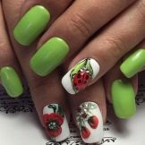 Салатовий манікюр (106 фото): дизайн нігтів яскраво-салатового і ніжно-салатового кольору з білим лаком