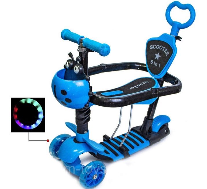 Самокати 5 в 1: дитячі самокати беговелы «Божа корівка» з батьківською ручкою та інші моделі. Як їх зібрати? Відгуки