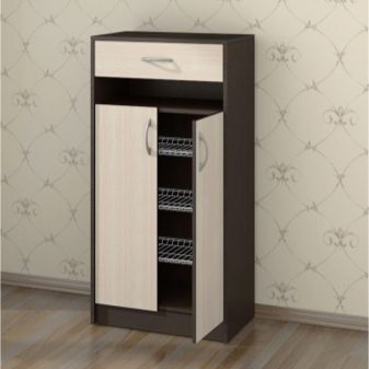 Шафи для взуття в передпокій (61 фото): вузькі і широкі взуттєві шафи, шафи з асиметричними дверима, високі кутові обувниці і інші варіанти