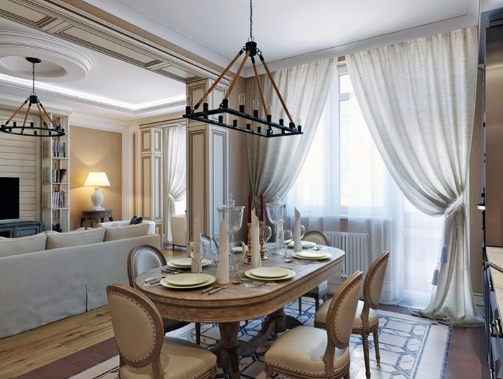 Штори на кухню-вітальню (49 фото): дизайн штор для кухні, суміщеної з вітальнею, з двома вікнами, варіанти фіранок для класичних і сучасних кухонь