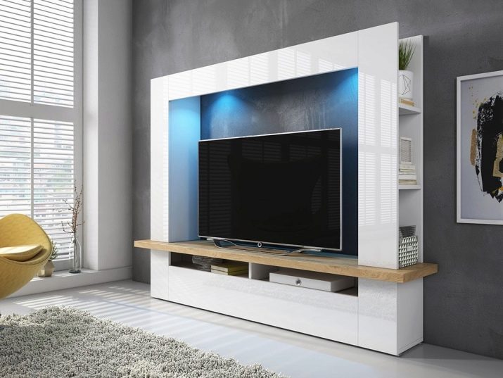 Стінки під телевізор у вітальню (62 фото): вибираємо стінки під ТВ в сучасному і іншому стилі. Моделі з гіпсокартону під великий телевізор в залі й інші варіанти