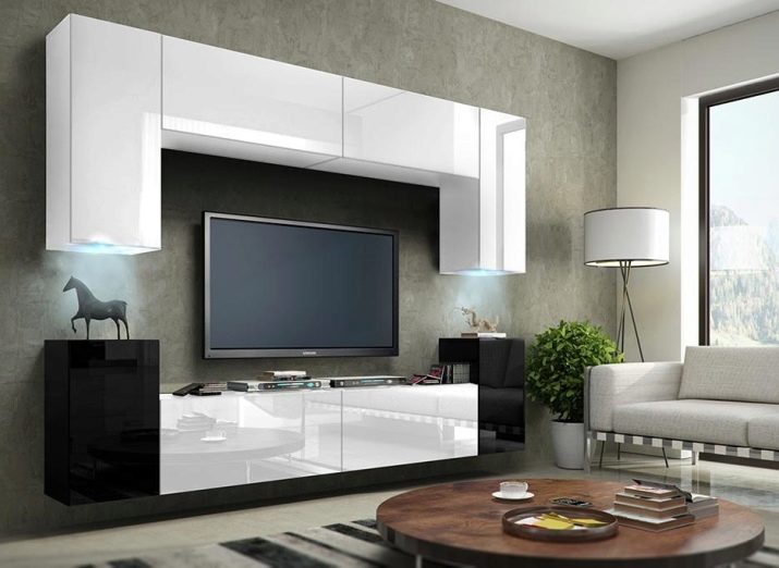Стінки під телевізор у вітальню (62 фото): вибираємо стінки під ТВ в сучасному і іншому стилі. Моделі з гіпсокартону під великий телевізор в залі й інші варіанти