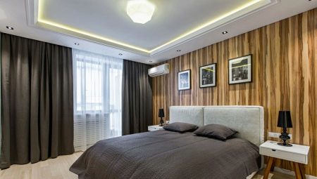 Стелі з гіпсокартону в спальні (54 фото): дизайн навісних дворівневих стель з підсвічуванням, підвісні фігурні красиві гіпсокартонні стелі і інші варіанти