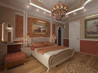 Стелі з гіпсокартону в спальні (54 фото): дизайн навісних дворівневих стель з підсвічуванням, підвісні фігурні красиві гіпсокартонні стелі і інші варіанти