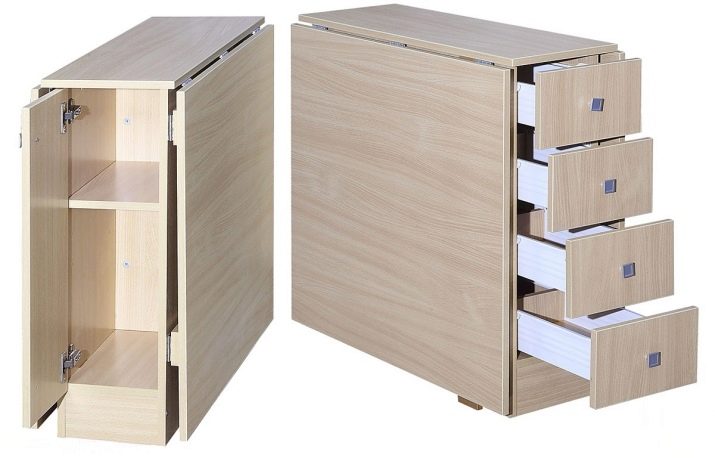 Столи-тумби для кухні (50 фото): кухонні моделі з висувними ящиками і полицями. Як підібрати стіл під раковину для маленької кімнати? Стіл для посуду 800х600х850 мм і інші моделі