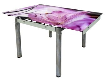 Столи з фотодруком на кухню (58 фото): скляні кухонні столи і розсувні овальні моделі з малюнком в інтер’єрі