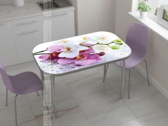 Столи з фотодруком на кухню (58 фото): скляні кухонні столи і розсувні овальні моделі з малюнком в інтер’єрі