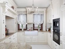 Світлі кухні у класичному стилі (64 фото): білий з патиною та іншого гарнітур світлого кольору в дизайні інтер’єру кухні-вітальні