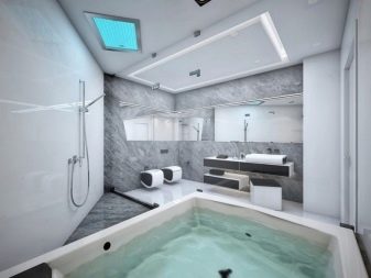 Ванна в стилі хай-тек (62 фото): дизайн маленької кімнати в однокімнатній квартирі, вибір меблів і сантехніки