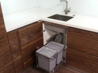 Вбудовані сміттєві відра (20 фото): вибір вбудованого відра для кухні під мийку, відра для сміття Brabantia, Bellanda та інші моделі в стільницю