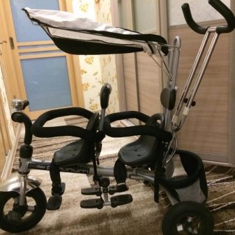 Велосипед для двійні: дитячий двомісний триколісний велосипед з ручкою для двійнят, моделі з двома кріслами для дітей різного віку