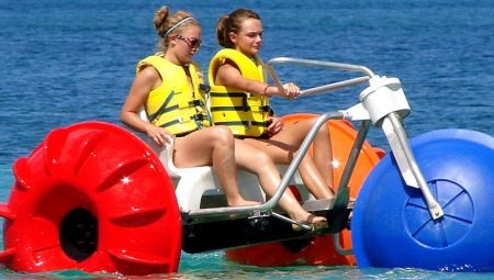 Водні велосипеди (26 фото): катамарани з надувними понтонами, велосипеди Manta5 з підводними крилами, огляд моделей SAVA, «Янтар» та інших