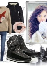 З чим носити жіночі дутики (54 фото): з пальто або курткою, зимові білі і чорні моделі з шубою і сукнею, з пуховиком і спідницею