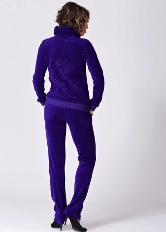 жіночі Велюрові спортивні костюми (95 фото): костюми великих розмірів з велюру, брендові та зі стразами, в чорному кольорі