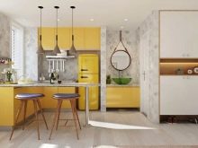 Жовта кухня (88 фото): кухонні гарнітури чорно, біло-зелено – та синьо-жовтого, лимонного і інших кольорів в інтер’єрі, приклади дизайну