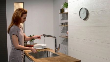 Змішувачі для кухні Hansgrohe (21 фото): моделі кухонних кранів з висувним изливом, колекція змішувачів Focus та інші