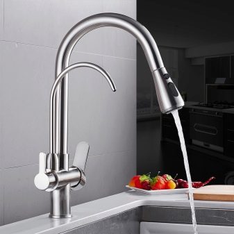 Змішувачі для кухні Hansgrohe (21 фото): моделі кухонних кранів з висувним изливом, колекція змішувачів Focus та інші
