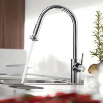 Змішувачі для кухні Hansgrohe (21 фото): моделі кухонних кранів з висувним изливом, колекція змішувачів Focus та інші