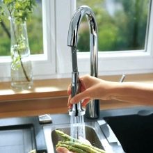Змішувачі для кухні Hansgrohe (21 фото): моделі кухонних кранів з висувним изливом, колекція змішувачів Focus та інші